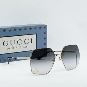 Gucci GG0817S 006 Geometric Sunglasses - Gold\Grey